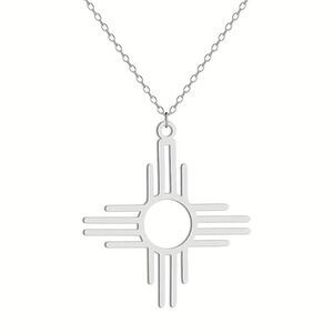 Zia Symbol Sun White Gold Plated Pendant Necklace